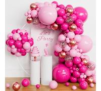 Kit d'arche de ballons roses, 142 pièces, guirlande de ballons rose vif et or rose avec confettis pour filles, anniversaire, fête prénatale, Saint-Valentin, fête sur le thème de la princesse