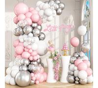 Kit d'arche de ballons roses, argentés et blancs, flocons de neige, guirlande de ballons de Noël pour fête prénatale, mariage, enterrement de vie de jeune fille, décorations de fête d'hiver de Noël
