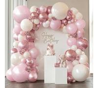 Kit d'arche de ballons roses et blancs, double rembourrage de perles pastel, rose clair, rose métallisé, sable, blanc, beige, ivoire, kit de guirlande de ballons pour anniversaire, mariage, fête