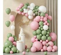 Kit d'arche de ballons roses et verts, 45,7/30,5/25,4/25,4/12,7 cm, vert sauge, rose, blanc pour Pâques, jungle, safari, anniversaire, fête prénatale, goûter, décorations