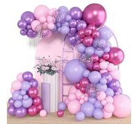 Kit d'arche de ballons roses et violets, 110 pièces, arche de ballons roses et violets avec ballons métallisés rose vif, ballons confettis, guirlande de ballons lilas pour décorations d'anniversaire