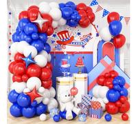 Kit d'arche de ballons rouges, blancs et bleus, guirlande de ballons bleu roi, rouge et blanc avec ballon en aluminium en forme d'étoile, pour le 4 juillet patriotique, remise de diplôme, anniversaire