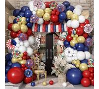 Kit d'arche de ballons rouges, blancs et bleus, rouge foncé, bleu marine, blanc, doré métallisé, guirlande de ballons avec confettis pour remise de diplôme, baseball, patriotique, fête d'anniversaire