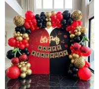 Kit d'arche de ballons rouges noirs et dorés avec ballons imprimés léopard, ballons en aluminium cerise, bannière « Happy Birthday » pour enterrement de vie de jeune fille, enterrement de vie de jeune
