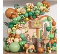 Kit d'arche de ballons safari de 129 pièces, vert sauge, vert foncé, marron, blanc, sable, nude, doré, guirlande de ballons imprimés feuilles de monstera, jungle, girafe, lion, décoration de fête