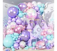 Kit d'arche de ballons sirène, ballons en latex avec ballons ronds irisés en aluminium irisé 4D de 55,9 cm, ballons en aluminium nacré pour fête d'anniversaire sur le thème de la sirène sous la mer