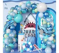 Kit d'arche de ballons sous la mer 105 pièces, guirlande de ballons sur le thème de l'océan avec requin et dauphin Assortiment de ballons en latex bleu, vert, blanc, pour fête d'anniversaire, fête