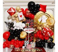 Kit d'arche de ballons sur le thème du casino, guirlande de ballons rouge, noir, doré avec dés et étoiles explosives pour soirée casino à Las Vegas, anniversaire, remise de diplôme