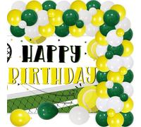 Kit d'arche de ballons sur le thème du tennis, toile de fond « Happy Birthday » avec ballons en latex jaunes et verts - Décorations sur le thème du sport pour garçon et fille - Décoration de fête