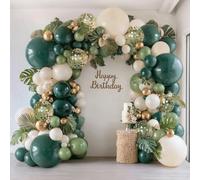 Kit d'arche de ballons vert émeraude, blanc et doré, double rembourrage, vert foncé, sauge, vert olive poudré, sable, blanc, beige, chromé, doré, guirlande de ballons confettis pour anniversaire