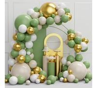 Kit d'arche de ballons vert sauge et doré, 134 ballons Oh Baby Shower Ballons blancs et dorés avec différentes tailles pour fête prénatale, anniversaire, remise de diplôme, jungle, décorations de fête
