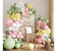 Kit d'arche de ballons vert sauge, rose, jaune, pastel, 124 ballons vert poudré, bleu macaron et blanc pour décoration d'anniversaire, fête prénatale, mariage
