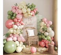 Kit d'arche de ballons vert sauge, rose, jaune, pastel, 124 pièces, rose poudré, jaune macaron, sable, blanc, rose et vert pour fête prénatale, mariage, anniversaire, révélation du sexe