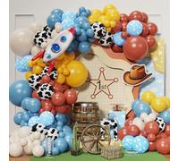 Kit d'arche de ballons Western Boy Story, blanc sable, bleu poudré, jaune moutarde, ballons café rétro avec imprimé vache et nuage pour garçon, fête prénatale, premier rodéo ferme, décorations de fête