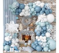 Kit d'arche de ballons Winter Wonderland, guirlande de 101 ballons bleu poussiéreux et blancs avec flocons de neige pour Noël, vacances, glace, neige, fille, princesse, fête prénatale, fête