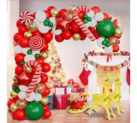 Kit d'arche de boules de Noël - Ballons de Noël rouges, verts, blancs, dorés, sucre d'orge et étoiles en aluminium pour décorations de fête
