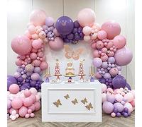 Kit d'arche de guirlande de ballons 142 pièces rose pastel et violet avec autocollants papillon pour décoration de fête prénatale, anniversaire de fille, fête prénatale, enterrement de vie de jeune