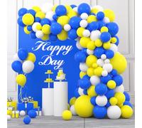 Kit d'arche de guirlande de ballons bleus, jaunes, blancs, 126 ballons bleu roi, jaune, blanc, pour anniversaire, mariée, douche, mariage, anniversaire, retraite, décoration de fête