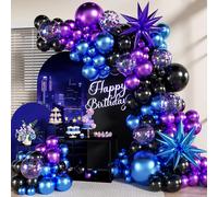 Kit d'arche de guirlande de ballons confettis noirs, métalliques, violets et bleus avec étoiles pour décorations de fête amusantes de mariage, de baby shower et d'anniversaire 120pcs purple blue