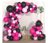 Kit d'arche de guirlande de ballons rose et noir - Rose vif lumière rose noir et ballons en latex pour filles femmes anniversaire fête prénatale mariage princesse souris thème fête décorations