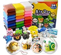Kit d'argile à modeler Air Dry - 24 couleurs - Pâte à modeler à l'air libre - Avec 5 accessoires de pâte à modeler - 4 boules en plastique à remplir - Chaînes à billes et tutoriels - Kit de pâte à