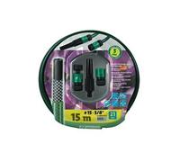 tuyau arrosage 15mm 15m guipe verte+3 raccords+lance