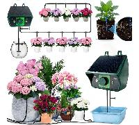 Kit d'arrosage automatique solaire pour plantes intérieur/extérieur, compact et programmable, pompe d'irrigation goutte-à-goutte auto-arrosante, arrêt automatique manque d'eau, pour 10 plantes, idéal 