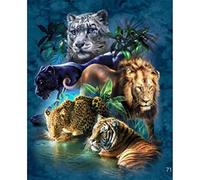 Kit d'art diamant King Of The Jungle Lion Panthère Léopard Tacheté Tigre Noir pour Adultes, 5D Full Drill DIY Arts & Crafts Bling Artwork Decor Coffret Cadeau avec Strass en Cristal 50x60cm
