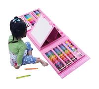 Kit d'art pour 208 pièces | Chevalet triple double face avec pastels à l'huile, crayons, crayons de couleur, aquarelle et bloc de dessin | Kit d'art pour