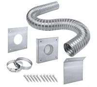 Kit d'aspiration d'air frais pour poêles à granulés avec tube flexible en aluminium de 2 pouces, 60 pouces de longueur, plaques de montage en acier inoxydable, parasol mural extérieur et capot de