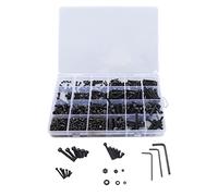 Kit d'assortiment de 1203 pièces de boulons hexagonaux, rondelles plates, clés, fixations, ensemble de matériel en acier au carbone avec boîte de rangement, boulons M2 M3 M4,