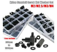 Kit d'assortiment de colliers de distance hexagonaux isolés en nylon noir M2, M2.5, M3, M4 avec écrous et rondelles, en boîte M3 250pcs