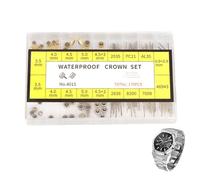 Kit d'assortiment de montres et de tiges de 170 pièces - Mélange or et argent métal et époxy Couronne en résine. Ensemble complet de pièces de réparation de montre avec boîtier organisé. Essentiel