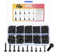 Kit d'Assortiment Vis Autoforeuses Torx Vis Autotaraudeuses à Tête Ronde, 600 Pcs, Tête Cylindrique Torx Noires, Bois, Plastique, Métal Souple (M2, M2,3, M2,6, M3)