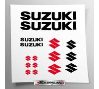 Kit d'autocollants compatible avec le réservoir et le casque de moto | Autocollant pré-espacé facile à appliquer | Logos | Stickersland® - Suzuk (Noir brillant)