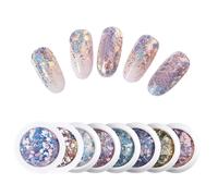 Kit D'autocollants Holographiques Pour Ongles Paillettes Irisées Pour Ongles Paillettes Colorées Maquillage Pour Ongles Visage Corps Eyes-8colors