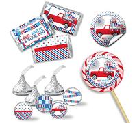 Kit d'autocollants pour barbecue rouge, blanc et bleu - 429 pièces. Comprend 60 autocollants ronds de 5,1 cm pour cadeaux et sacs à friandises, 45 mini emballages de bonbons et 324 autocollants ronds