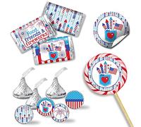 Kit d'autocollants pour fête de nourriture, amis et feux d'artifice - 429 pièces. Comprend 60 autocollants ronds de 5,1 cm pour cadeaux et sacs à friandises, 45 mini emballages de bonbons et 324