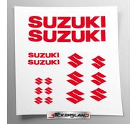 Kit d'autocollants Stickersland® compatibles avec réservoir et casque moto Suzuki, prédécoupés, installation facile, logos avec inscriptions (rouge brillant)