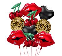 Kit de 10 ballons rouges et noirs avec imprimé cerise, léopard guépard, lèvres rouges pour She's the Cherry on Top/enterrement de vie de jeune fille/dernière aventure/soirée entre filles/Kiss The Miss