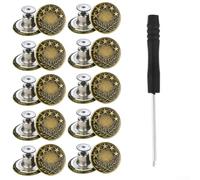 Kit de 10 boutons de rechange en métal pour réparation facile sur jeans, pantalons et vestes (D)