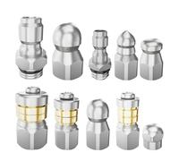 Kit de 10 buses de nettoyage de canalisations à jet d'eau rotatif, avec connecteurs 1/4" et 3/8" et connecteur fileté femelle 1/8".