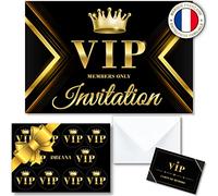 Kit de 10 cartes invitation en français pour anniversaire/fête sur le thème VIP pour 10 invités (KIT=10 cartons d invitation + 10 enveloppes + 11 cartes membre + 10 stickers). De 6 ans à 99 ans !