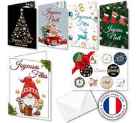 Kit de 10 cartes pliantes de Noel en FRANCAIS pour vos cartes de vœux, invitations ou cadeaux de noël (KIT=10 cartes doubles + 10 enveloppes + 10 stickers). 5 modèles différents(Kit cartes pliantes)