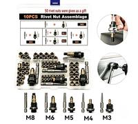 Kit de 10 outils de rivetage avec têtes et écrous, pistolet à rivets manuel facile pour écrous à riveter M3-M8 10Set M4-M10