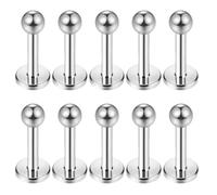 Kit de 10 piercings à lèvres en acier inoxydable argenté, boucles d'oreilles en spirale pour cartilage tragus, épingles à langue, piercing à lèvres en acier chirurgical pour fête et danse