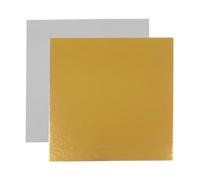 Kit de 10 Supports à Gâteaux Carrés | 25 x 25 cm | Carton Réversible | Socle Gâteau Parfaites pour Pâtisserie, Tarte et Biscuits | Fabriqués en Europe | 1 mm d'épaisseur | Argent et Doré