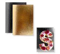 Kit de 10 Supports à Gâteaux Rectangulaires | 30x20 cm | Carton Réversible | Plateau pour présenter Pâtisserie, Layer our Number cakes | Fabriqués en Europe | 1 mm d'épaisseur | Noir et Doré