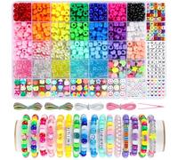 Kit de 1042 Perles pour Bracelets Kandi Pony, Perles Colorées Funtopia avec Lettres, Smileys et Perle Heishi pour Créer Bijoux, Bracelets D'Amitié et Loisirs Créatifs, Cadeau pour Filles