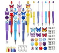 Kit de 108 stylos à perles avec papillon, pompons, perles et fermoirs mousquetons pour loisirs créatifs